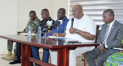 Henry Quartey (2nd from right), Minister for the Interior, addressing the meeting. With him is Titus Glover (middle), Greater Accra Regional Minister designate, Maxwell Adu-Nsafoa (right), Technical Director of Lands, Ministry of Lands and natural Resources and Head of Operations, Lands Commission. Picture: ERNEST KODZI Henry Quartey (2nd from right), Minister for the Interior, addressing the meeting. With him is Titus Glover (middle), Greater Accra Regional Minister designate, Maxwell Adu-Nsafoa (right), Technical Director of Lands, Ministry of Lands and natural Resources and Head of Operations, Lands Commission. Picture: ERNEST KODZI