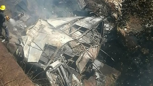 A bus carrying Easter worshippers fell off a cliff, killing 45 people in the Mamatlakala mountain pass between Mokopane and Marken in South Africa A bus carrying Easter worshippers fell off a cliff, killing 45 people in the Mamatlakala mountain pass between Mokopane and Marken in South Africa
