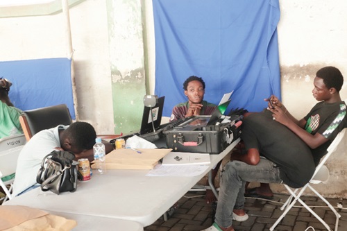 Relaxed EC officials at the EC centre due to the technical glitches during the limited voter registration. Picture: EDNA SALVO-KOTEY Relaxed EC officials at the EC centre due to the technical glitches during the limited voter registration. Picture: EDNA SALVO-KOTEY