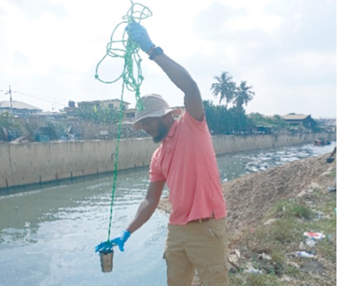 Water sampling process from the Odaw river