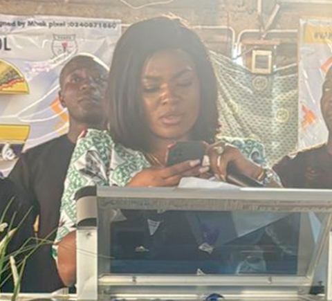 Joycelyn Tetteh (inset), MP for North Dayi, addressing the students Joycelyn Tetteh (inset), MP for North Dayi, addressing the students