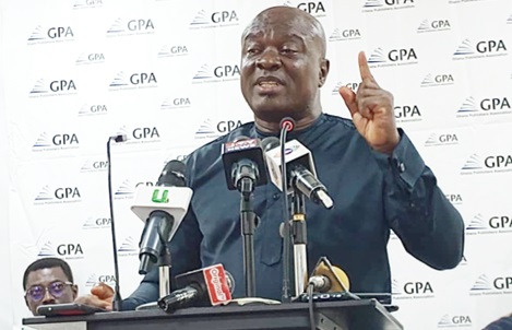 Asare Konadu Yamoah — President of the Ghana Book Publishers Association, addressing the press Asare Konadu Yamoah — President of the Ghana Book Publishers Association, addressing the press