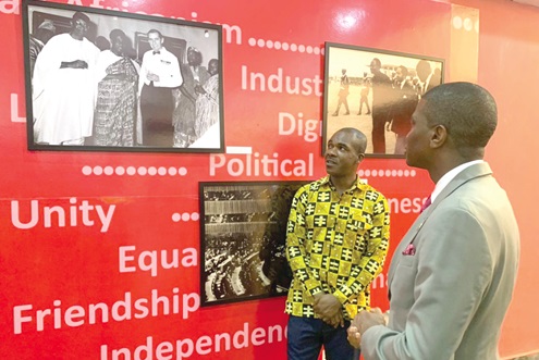 Dickon Mitchell (right), Prime Minister of Grenada, viewing some historic pictures of Dr Nkrumah on display at the musuem Dickon Mitchell (right), Prime Minister of Grenada, viewing some historic pictures of Dr Nkrumah on display at the musuem
