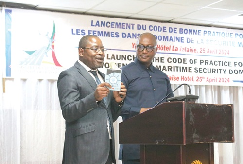 Elvis Hene Ngwane (left), Deputy Director, Navigation, Ministry of Transport, Cameroun, supported by Air Commodore Akrong to launch the Code. Picture: DELLA RUSSEL OCLOO
