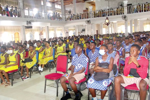 Victor Nuamah (inset) speaking to the students Victor Nuamah (inset) speaking to the students