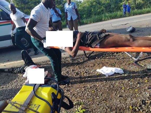 Some of the injured persons being carried to the hospital Two killed in road crash on Apam-Winneba highway
