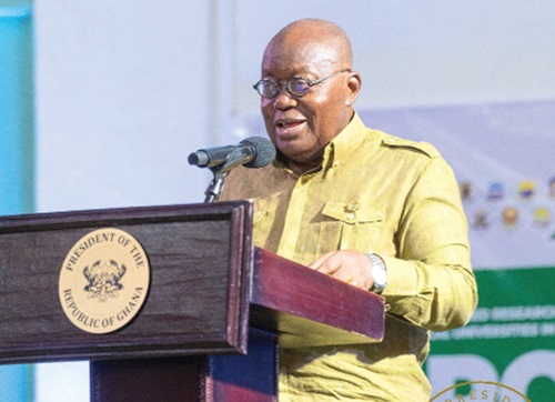 President Akufo-Addo delivering his speech at the opening of the Third Biennial Applied Research Conference of Technical Universities in Ghana in Sunyani yesterday