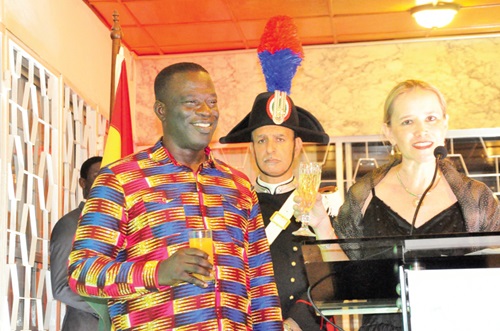 Ignatius Baffour-Awuah (left), Minister of Employment and Labour Relations, and Daniela d’Orlandi, the Italian Ambassador, toasting to the vent Ignatius Baffour-Awuah (left), Minister of Employment and Labour Relations, and Daniela d’Orlandi, the Italian Ambassador, toasting to the vent