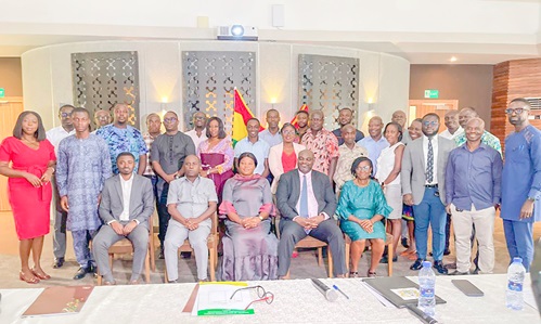 Ophelia Mensah Hayford (seated middle), Minister of MESTI; Peter Dery (seated 2nd from right), Director of Environment at MESTI; and Kingsley Ekow Gurah-Sey (seated 2nd from left), EPA Director for Environmental Assessment and Management Ophelia Mensah Hayford (seated middle), Minister of MESTI; Peter Dery (seated 2nd from right), Director of Environment at MESTI; and Kingsley Ekow Gurah-Sey (seated 2nd from left), EPA Director for Environmental Assessment and Management
