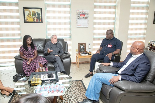 Stephen Blewett (2nd from left), CEO of MTN Ghana, speaking with Ato Afful (right), MD, GCGL, and Theophilus Yartey, Editor, Graphic, during the meeting. With them is Adwoa Afriyie Wiafe (left), the Chief Corporate Services and Sustainability Officer, MTN. Picture: DOUGLAS ANANE-FRIMPONG Stephen Blewett (2nd from left), CEO of MTN Ghana, speaking with Ato Afful (right), MD, GCGL, and Theophilus Yartey, Editor, Graphic, during the meeting. With them is Adwoa Afriyie Wiafe (left), the Chief Corporate Services and Sustainability Officer, MTN. Picture: DOUGLAS ANANE-FRIMPONG