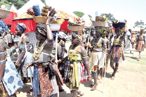 Young women reliving the exodus of the Anlo people from Notsie