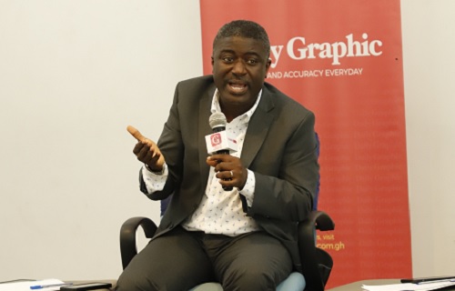 Dr Bossman Asare (left), Deputy Chairman of EC in charge of Corporate Services, addressing participants in the forum. Picture: EDNA SALVO KOTEY­ 