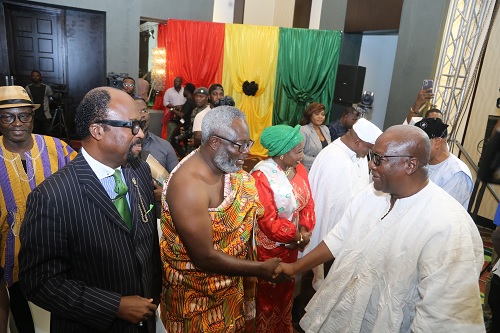 Former President John Dramani Mahama (right) exchanging pleasantries with some flag bearers of political parties at the signing of the Peace Pact in Accra.  Former President John Dramani Mahama (right) exchanging pleasantries with some flag bearers of political parties at the signing of the Peace Pact in Accra.