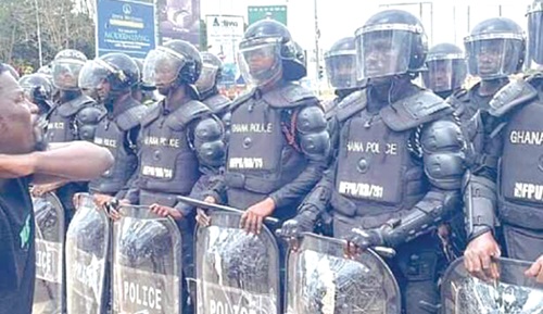 The police at the recent Democracy Hub demonstration The police at the recent Democracy Hub demonstration