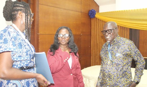 Prof. George Enyimah Armah (right), Head, West Africa WHO Regional Rotavirus Reference Laboratory, Ghana, interacting with Prof. Dorothy Yeboah-Manu (2nd from right), Director, Noguchi Memorial Institute for Medical Research, and Prof. Anita Ghansah (left), Head of Parasitology Department, NMIMR. Picture: ESTHER ADJORKOR ADJEI Prof. George Enyimah Armah (right), Head, West Africa WHO Regional Rotavirus Reference Laboratory, Ghana, interacting with Prof. Dorothy Yeboah-Manu (2nd from right), Director, Noguchi Memorial Institute for Medical Research, and Prof. Anita Ghansah (left), Head of Parasitology Department, NMIMR. Picture: ESTHER ADJORKOR ADJEI