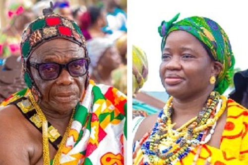 Togbega Addai Kwasi Dzani XIII, Paramount Chief of Awudome Tr1aditional Area, sitting in state during the celebration, Mamaga Adomwaa Nani II, Paramount Queen mother of Awudome Traditional Area, at the festival Togbega Addai Kwasi Dzani XIII, Paramount Chief of Awudome Tr1aditional Area, sitting in state during the celebration, Mamaga Adomwaa Nani II, Paramount Queen mother of Awudome Traditional Area, at the festival