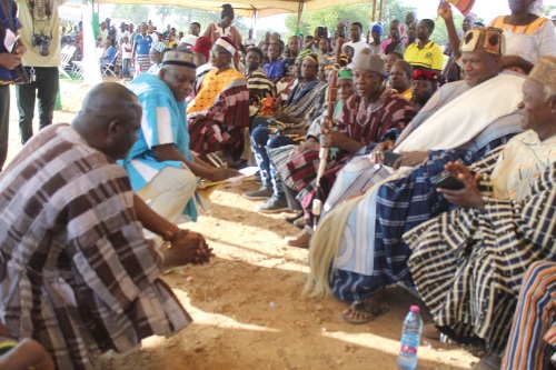 Alhaji Dr Hafiz Bin Salih (left), Upper East Regional Minister, exchanging pleasantries with Naba Bilia Maletinga III (2nd from right), Paramount Chief of the Zuarungu Traditional Area, during the event Alhaji Dr Hafiz Bin Salih (left), Upper East Regional Minister, exchanging pleasantries with Naba Bilia Maletinga III (2nd from right), Paramount Chief of the Zuarungu Traditional Area, during the event