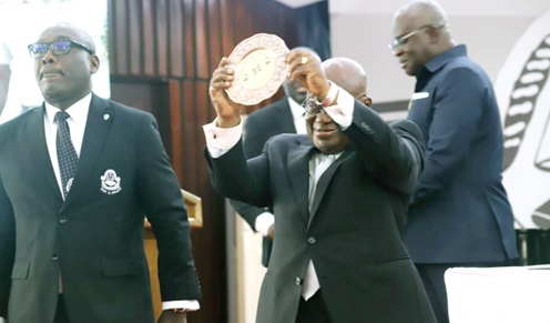 President Akufo-Addo (right) holding aloft the inaugural GBA lifetime achievement award. Applauding is Yaw Boafo, President of the GBA. Pictures: EMMANUEL BAAH President Akufo-Addo (right) holding aloft the inaugural GBA lifetime achievement award. Applauding is Yaw Boafo, President of the GBA. Pictures: EMMANUEL BAAH