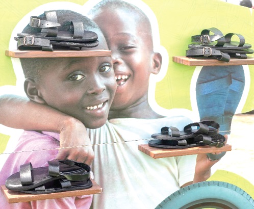 Some of the sandals made from old tyres on display