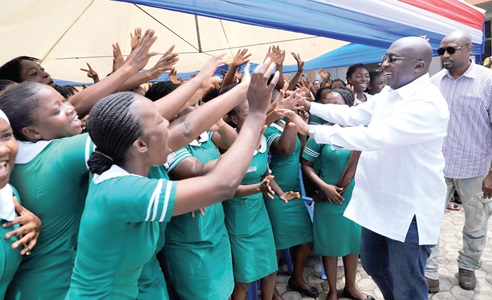 Students of the Nursing and Midwifery Training School at Teshie cheering Dr Mahamudu Bawumia after his address Students of the Nursing and Midwifery Training School at Teshie cheering Dr Mahamudu Bawumia after his address