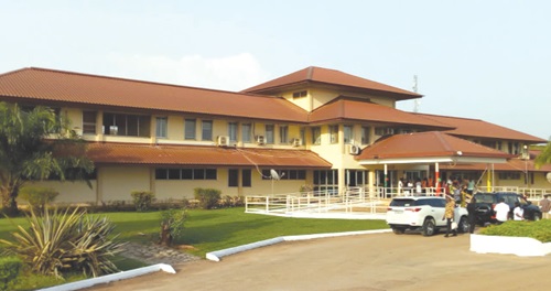 The front view of the Sunyani Teaching Hospital