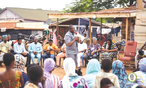 Ransford Antwi, Independent candidate for the Sunyani East Constituency, on a campaign platform at Dagomba Community in Sunyani