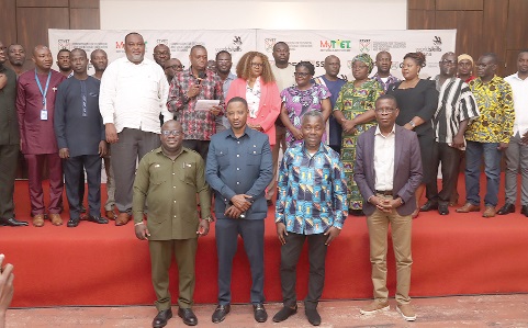 Dr. Kingsley Nyarko (5th from left, 2nd row), Deputy Minister of Education, TVET, with Dr Tina Abrefa Gyan (6th from left), Deputy Director-General, Commission for Technical and Vocational Education and Training; Prof. Amevi Akapovi (left), Vice-Chancellor, Accra Technical University, and some members of the Sector Skills Bodies after the inauguration. Picture: ELVIS NII NOI DOWUONA Dr. Kingsley Nyarko (5th from left, 2nd row), Deputy Minister of Education, TVET, with Dr Tina Abrefa Gyan (6th from left), Deputy Director-General, Commission for Technical and Vocational Education and Training; Prof. Amevi Akapovi (left), Vice-Chancellor, Accra Technical University, and some members of the Sector Skills Bodies after the inauguration. Picture: ELVIS NII NOI DOWUONA