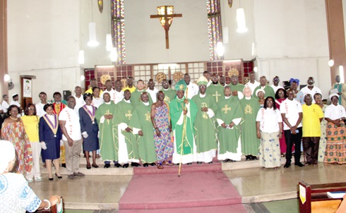 Peter Cardinal Kodwo Appiah Turkson (arrowed) with Archbishop John Kwofie, the clergy and other members of church after the Mass Peter Cardinal Kodwo Appiah Turkson (arrowed) with Archbishop John Kwofie, the clergy and other members of church after the Mass