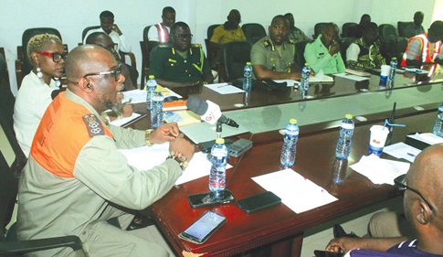 Seji Saji (left), Deputy Director-General, NADMO, addressing participants on behalf of Eric Nana Agyemang Prempeh, Director-General, NADMO.  Picture: ERNEST KODZI