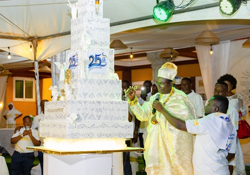 Prophet Nakoa Nazareth Ansah Jamson, Leader and Founder of the Israel King of the Jews Church, cutting the 25th anniversary cake Prophet Nakoa Nazareth Ansah Jamson, Leader and Founder of the Israel King of the Jews Church, cutting the 25th anniversary cake