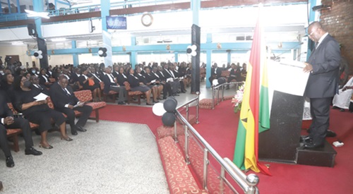 Justice Paul Baffoe-Bonnie (inset), acting Chief Justice, speaking at the 43rd Anniversary Remembrance Service in Accra. Picture: SAMUEL TEI ADANO Justice Paul Baffoe-Bonnie (inset), acting Chief Justice, speaking at the 43rd Anniversary Remembrance Service in Accra. Picture: SAMUEL TEI ADANO