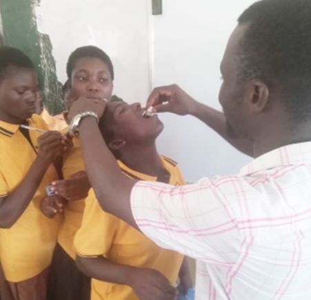 Some pupils being vaccinated at Mantsimankabi, a surburb of Komenda in the KEEA Municipality