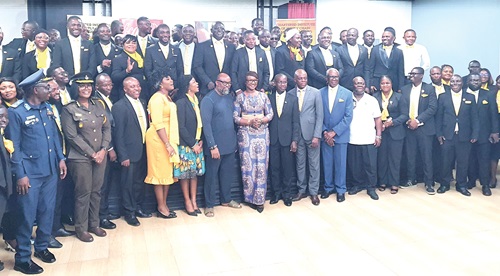 Richard Okrah (5th from right), President, Chartered Institute of Supply Chain Management, with Joyce Bawah Mogtari (7th from left), Presidential Advisor and Special Aide to the President; Daniel McKorley (6th from left), Entrepreneur and Council member, CISCM, and other fellows. Picture: ERNEST KODZI
