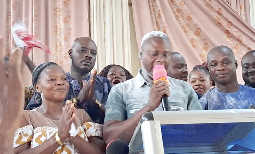 Stephen Baidoo, DCE for Sefwi Bodi, delivering his acceptance speech after his confirmation Stephen Baidoo, DCE for Sefwi Bodi, delivering his acceptance speech after his confirmation