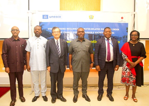 Kenneth Gilbert Adjei (3rd from right), Minister of Works and Housing, with Edmond Moukala Ngouemo (2nd from right), Head and Representative of UNESCO; Yoshimoto Hiroshi (3rd from left), Japanese Ambassador to Ghana, with officials after the event. Picture: CALEB VANDERPUYE Kenneth Gilbert Adjei (3rd from right), Minister of Works and Housing, with Edmond Moukala Ngouemo (2nd from right), Head and Representative of UNESCO; Yoshimoto Hiroshi (3rd from left), Japanese Ambassador to Ghana, with officials after the event. Picture: CALEB VANDERPUYE