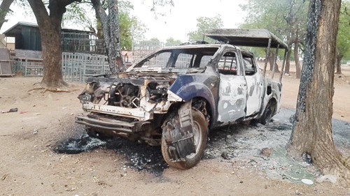  A police vehicle that was set ablaze
