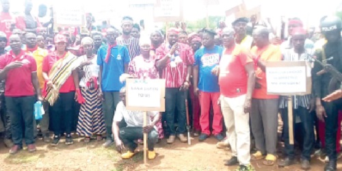 Naba Roland Atogumdeya Akwara III (arrowed), Paramount Chief of the Sirigu Traditional Area, when he led some residents to demonstrate when there was no immediate attempt to reconstruct the bridge