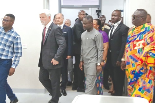 Petr Pavel, President of the Czech Republic, Kwabena Mintah Akandoh, the Minister of Health, and other officials touring the facility. Picture: Benjamin Xornam Glover