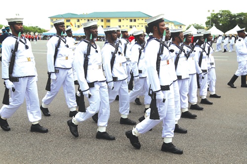Some of the cadets marching during the parade at the Ghana Military Academy in Accra
