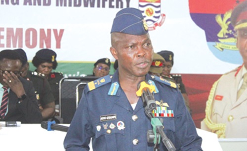 Air Commodore Nana Adu-Gyamfi, the Special Guest of Honour, addressing the matriculants at the matriculation ceremony held at the GAFCONM