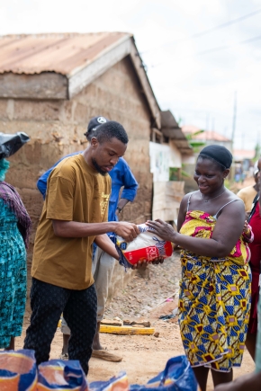 Philanthropist Dr Ansah supports flood victims in Ashaley Botwe through Van Calebs Walking Stick Foundation
