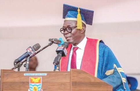 Prof. Johnson Nyarko Boampong (inset), Vice-Chancellor, UCC, addressing the congregation 