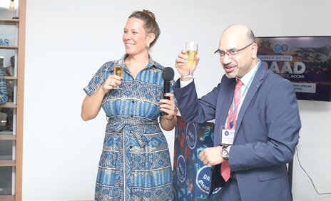 Lena Leumer (left), Country Director, DAAD, and Prof. Joybrato Mukherjee, President, DAAD, sharing a toast during the inauguration of the regional office Lena Leumer (left), Country Director, DAAD, and Prof. Joybrato Mukherjee, President, DAAD, sharing a toast during the inauguration of the regional office