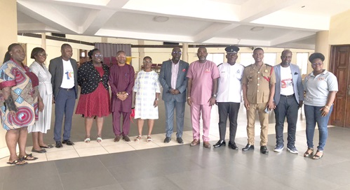 DO3 Nathaniel Amoah (3rd from right), Assistant Director, Legal, GNFS, with Kwabena Yeboah (6th from right), Marketing Consultant; Eric Opata (4th from right), Superintendent, Kaneshie MTTD, and Rev. Cyril Crabbe Bennedict (5th from right), Founder of AVSF, and other dignitaries after the event DO3 Nathaniel Amoah (3rd from right), Assistant Director, Legal, GNFS, with Kwabena Yeboah (6th from right), Marketing Consultant; Eric Opata (4th from right), Superintendent, Kaneshie MTTD, and Rev. Cyril Crabbe Bennedict (5th from right), Founder of AVSF, and other dignitaries after the event