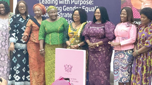Dr Miriam Rahinatu (4th from left), Policy Adviser on Social Sector, Office of the Vice-President, with Dr Agnes Naa Momo Lartey (3rd from right), Minister for Gender, Children and Social Protection, Dr Afisah Zakariah (3rd from left), Chief Director at the MoGCSP, and other dignitaries
