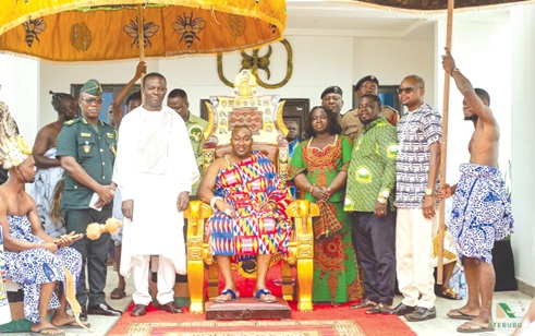 Ohempon Dr Asiamah (seated middle), Paramount Chief of Atebubu Traditional Area, with other dignitaries after the inauguration of the Atebubu Stool Land Secretariat