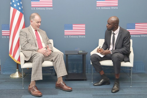 Rolf Olson (left), Chargé d’Affaires of the US Embassy in Ghana, explaining a point to our reporter. Picture: ELVIS NII NOI DOWUONA Rolf Olson (left), Chargé d’Affaires of the US Embassy in Ghana, explaining a point to our reporter. Picture: ELVIS NII NOI DOWUONA
