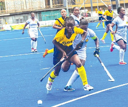 • GRA captain and top scorer, Elizabeth Opoku on her way to score her third goal • GRA captain and top scorer, Elizabeth Opoku on her way to score her third goal