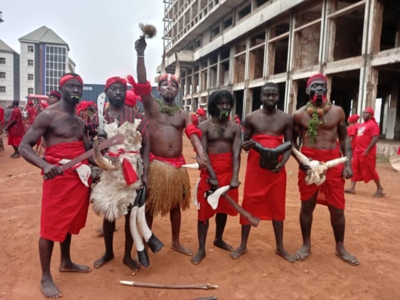 A section of traditional executioners who took part in the procession Ebi bright unveils plans to revamp Tema Homowo