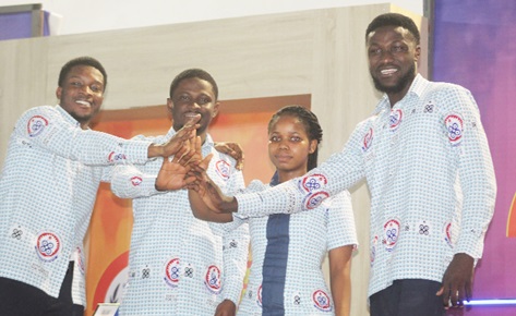 FROM LEFT: Maclean Kraka, James Dordan Nyataaba, Charles Willam Obeng Mensah and Afred Akwada, all of the University of Cape Coast, celebrating their victory over Wisconsin International University College, by a score of 67 to 33. Pictures: ESTHER ADJORKOR ADJEI. FROM LEFT: Maclean Kraka, James Dordan Nyataaba, Charles Willam Obeng Mensah and Afred Akwada, all of the University of Cape Coast, celebrating their victory over Wisconsin International University College, by a score of 67 to 33. Pictures: ESTHER ADJORKOR ADJEI.